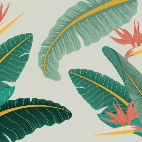Tropical Green Banana Leaf Bird of Paradise Wallpaper Mural