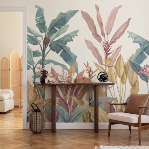 Mural de parede tropical vintage cor-de-rosa e azul-petróleo
