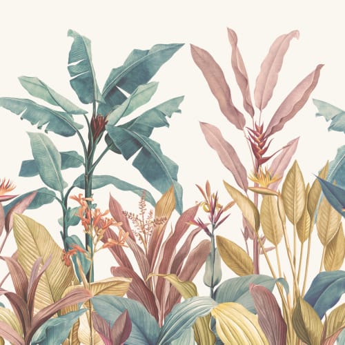 Mural de parede tropical vintage cor-de-rosa e azul-petróleo