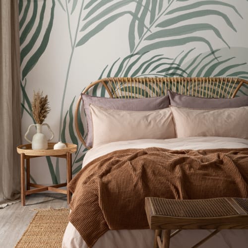 Green Palm Leaf Inky Tropical Wallpaper Mural