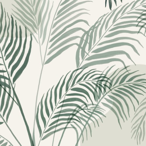 Green Palm Leaf Inky Tropical Wallpaper Mural