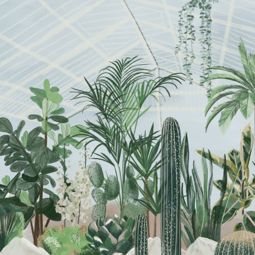 Akvarel botanisk drivhus Tapetmaleri