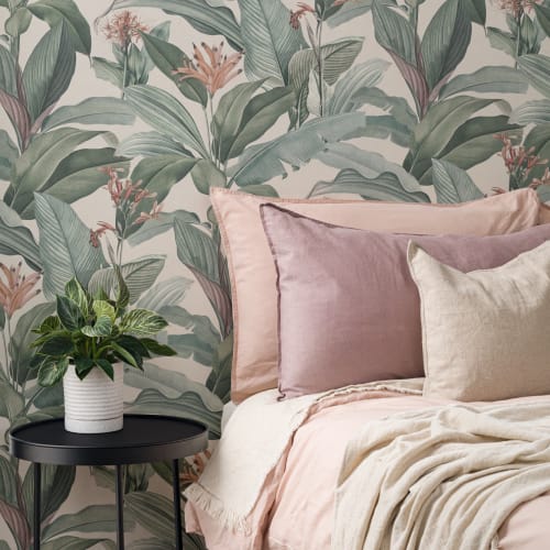 Peach Chic Vintage Tropical Repeat Pattern Wallpaper