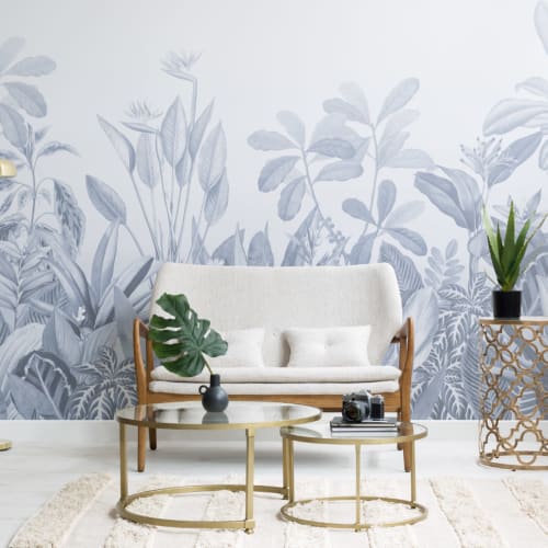 Blue Ombre Tropical Jungle Landscape Wallpaper Mural