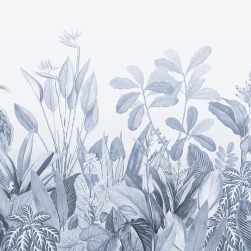 Blue Ombre Tropical Jungle Landscape Wallpaper Mural