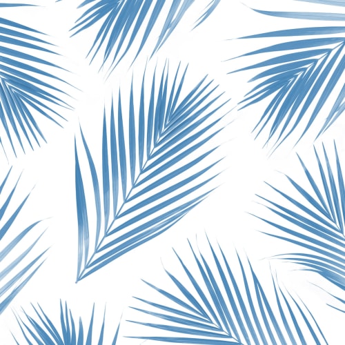Sininen ja valkoinen Palm Leaf trooppinen kuvatapetti