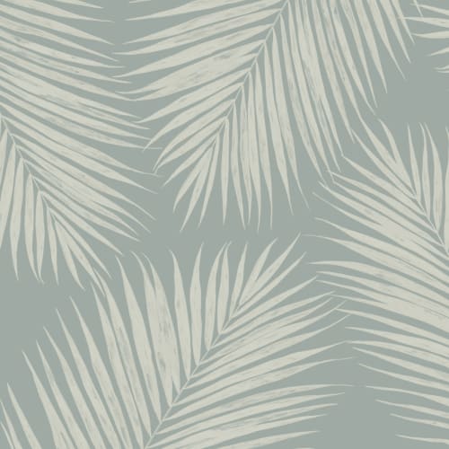 Pale Blue Illustrated Tropical Palm Leaf Wallpaper Mural