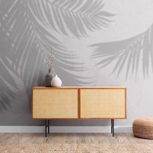 Gray Palm Leaf Shadow Concrete Effect Wallpaper Mural