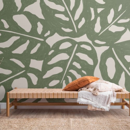 Vihreä toista kuvio Monstera Leaf kuvatapetti