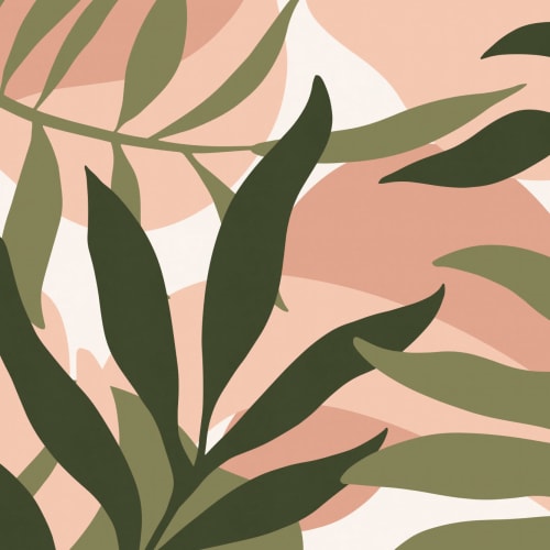 Blush Pink and Green Tropical Leaves Wallpaper Mural