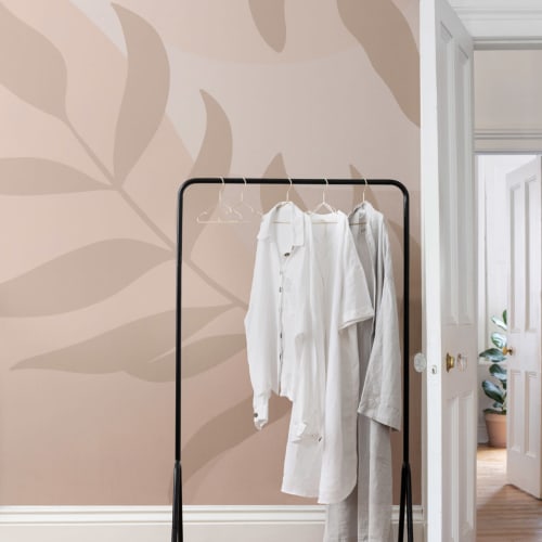 Peach and Beige Tropical Leaves Wallpaper Mural