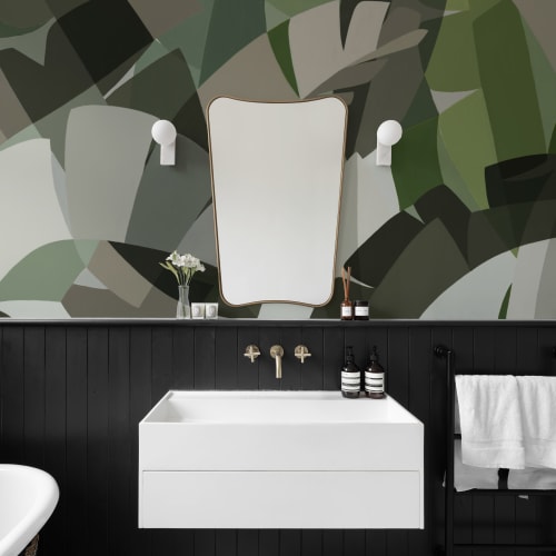 Papel Pintado Hojas de Plátano Verdes en Estilo Cubista