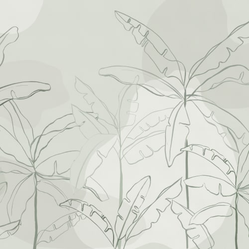 Green Tropical Wall Mural with Inky Banana Leaf Illustration