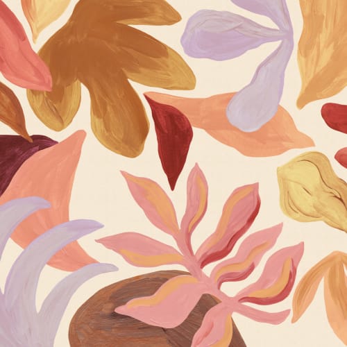 Multicolor Botanical Abstract Leaf Pattern Wall Mural