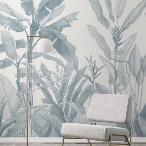 Blue Vintage Tropical Mural