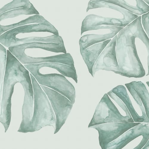 Green Watercolor Monstera Leaf Mural
