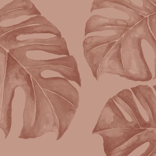 Terracotta acuarelă Monstera frunze murale