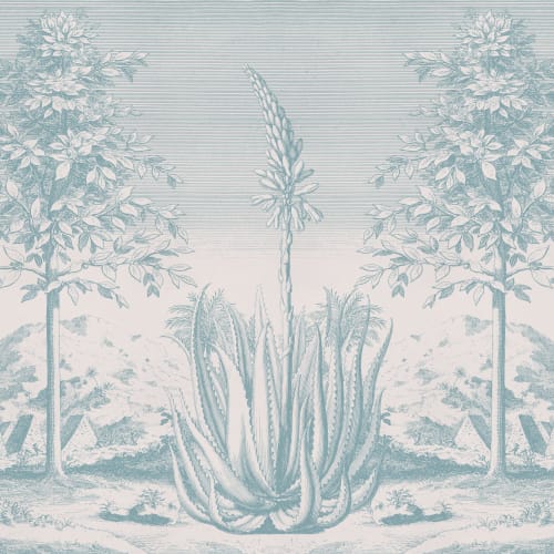 Blue Aloe Vera Botanical Mural