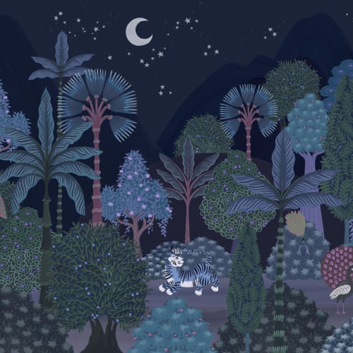 Dark Nocturnal Indian Jungle Mural-tapeter