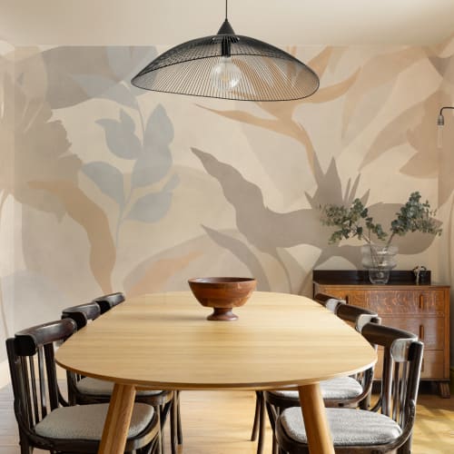 Neutral Abstract Tropical Foliage Mural