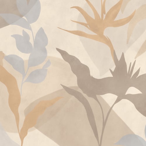 Neutral Abstract Tropical Foliage Mural