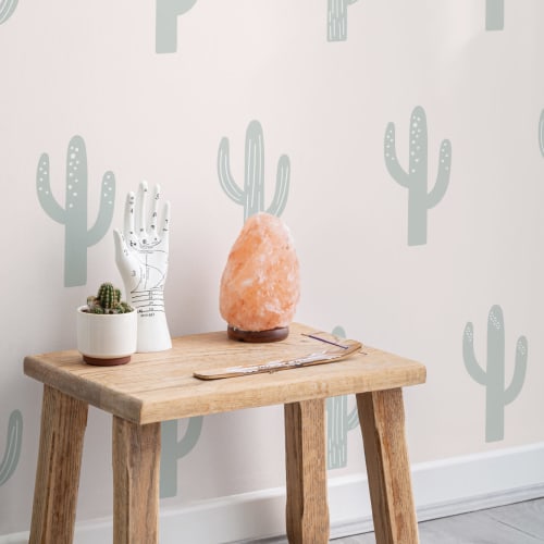 Saguaro Cactus Green & Cream Repeat Pattern Wallpaper