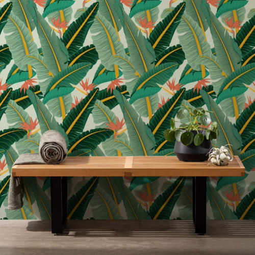 Green Banana Leaf Pattern Tropical Wallpaper Mural