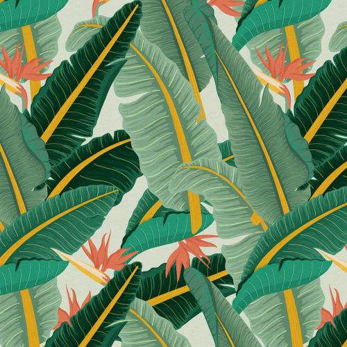 Green Banana Leaf Pattern Tropical Wallpaper Mural