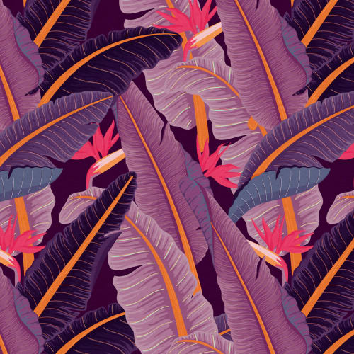 Purple Banana Leaf Pattern Tropical Wallpaper Mural