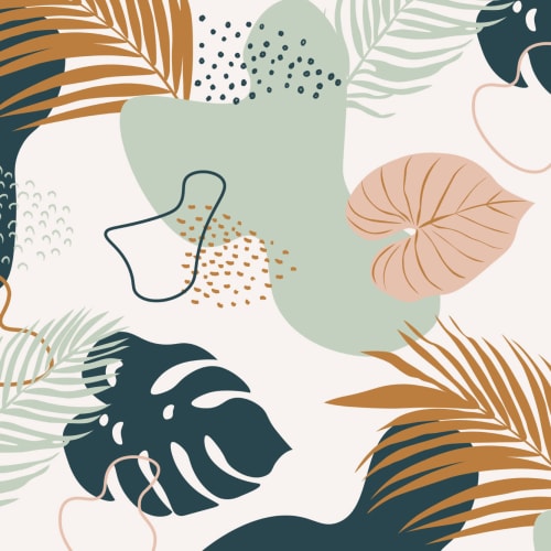 Modern Green & Neutral Tropical Leaf Collage Pattern Wallpaper Mural