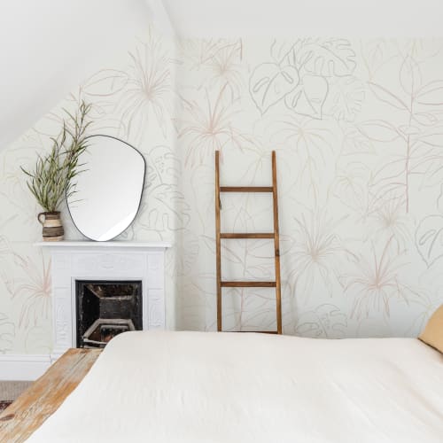 Light Pastel Inky Tropical Pattern Wallpaper Mural