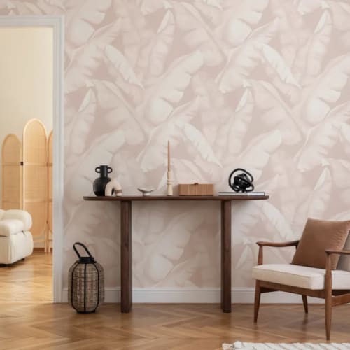 Watercolor Pink Tropical Leaves Repeat Pattern Wallpaper