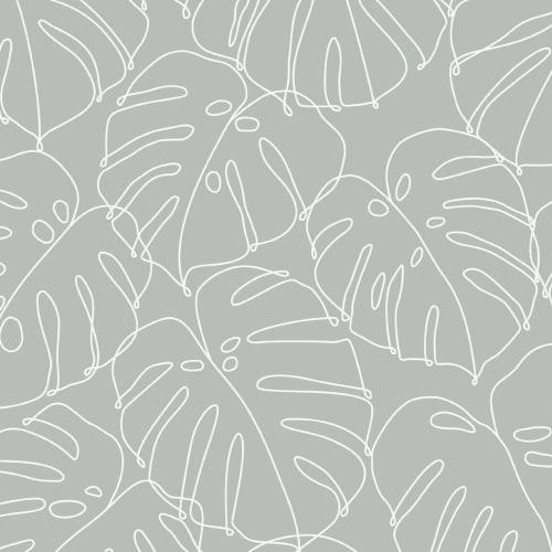 Green Monstera Leaf Line Drawing Repeat Pattern Wallpaper