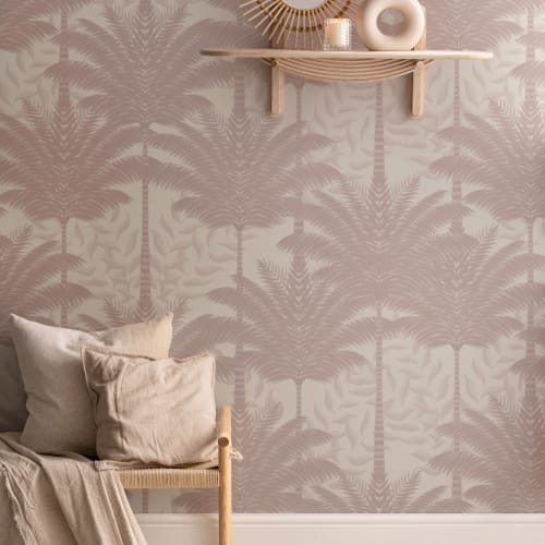Pink Art Deco Palm Trees Wallpaper Mural