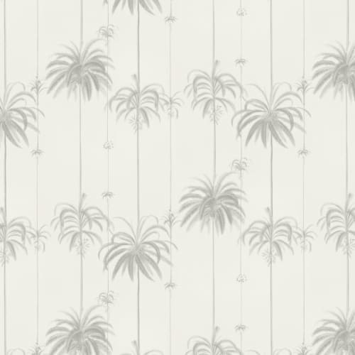 Papier peint beige à rayures et palmiers tropicaux