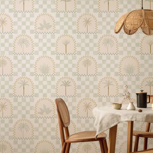 Green Mediterranean Palms Tile & Arch Mural