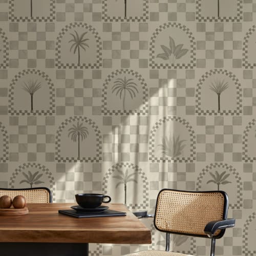 Neutral Mediterranean Palms Tile & Arch Mural
