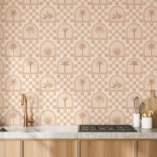 Terracotta Mediterranean Palms Tile & Arch Mural