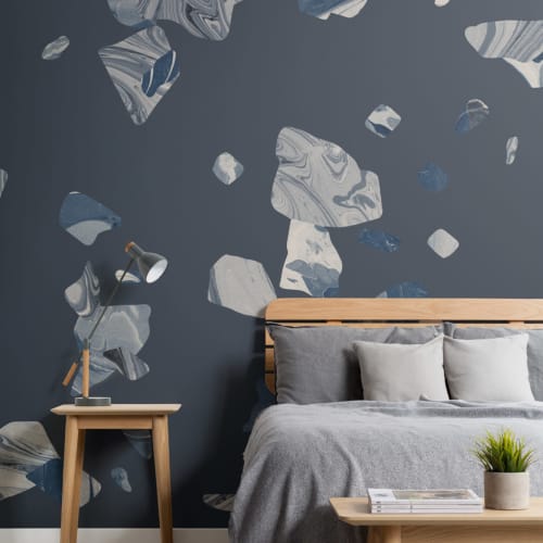 Navy Blue Marbled Terrazzo Wallpaper Mural