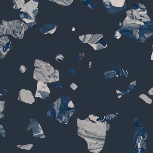Navy Blue Marbled Terrazzo Wallpaper Mural