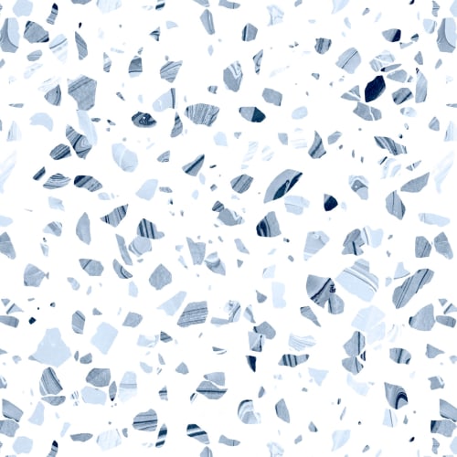 Papier Peint Effet Marbre à Motifs de Terrazzo Blanc et Bleu