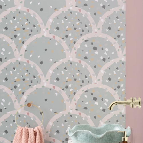 Sage verde Terrazzo Scallop model Wallpaper Mural