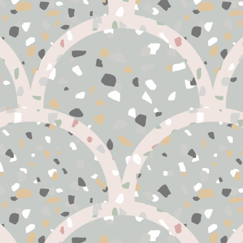 Sage verde Terrazzo Scallop model Wallpaper Mural