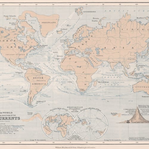 Ocean Currents Vintage Map Wallpaper Mural