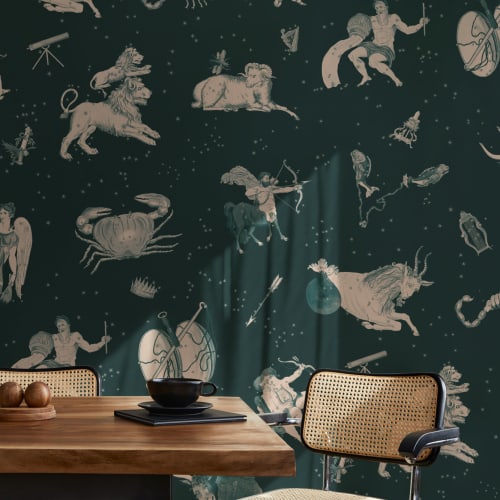 Teal Illustrated Astrological Star Signs Mural