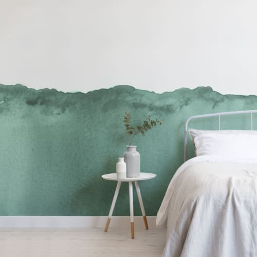 Green Wave Watercolor Wallpaper Mural