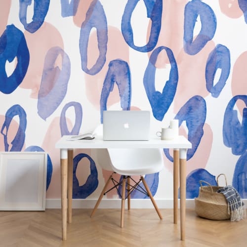 Blue & Peach Akvarell Leopard Print Fototapet