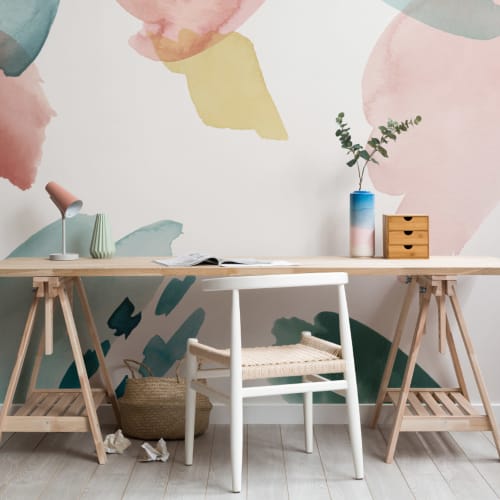 Multi-Colored Abstract Watercolor Brush Strokes Wallpaper Mural