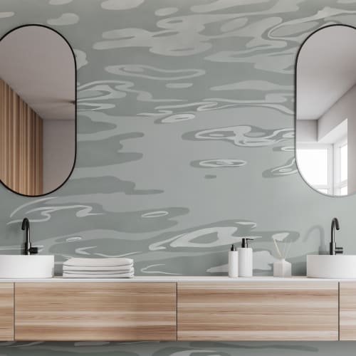 Green Hand Painted Water Rippling Effect Mural