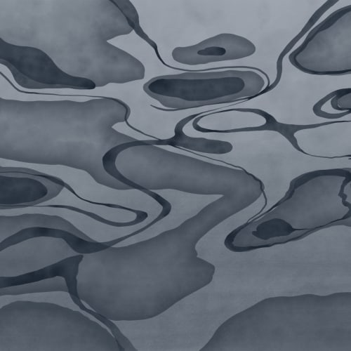 Marinblå handmålad vattenvirvel mural-tapeter